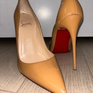 Christian Louboutin Beige Patent Leather Pointed-Toe Stilettos
